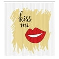 thumbnail image 3 of Kiss Me Shower Curtain, Hand Drawn Sexy Woman Lips Illustration Feminine Romantic Quote, Fabric Bathroom Set with Hooks, 69W X 84L Inches Extra Long, Beige Vermilion and White, by Ambesonne, 3 of 3
