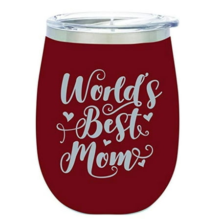 Mother's Day TSC Powder Coated World's Best Mom BruMate 14 oz Stemless Glass with Lid- Cherry (Best Glass Pipe Companies)