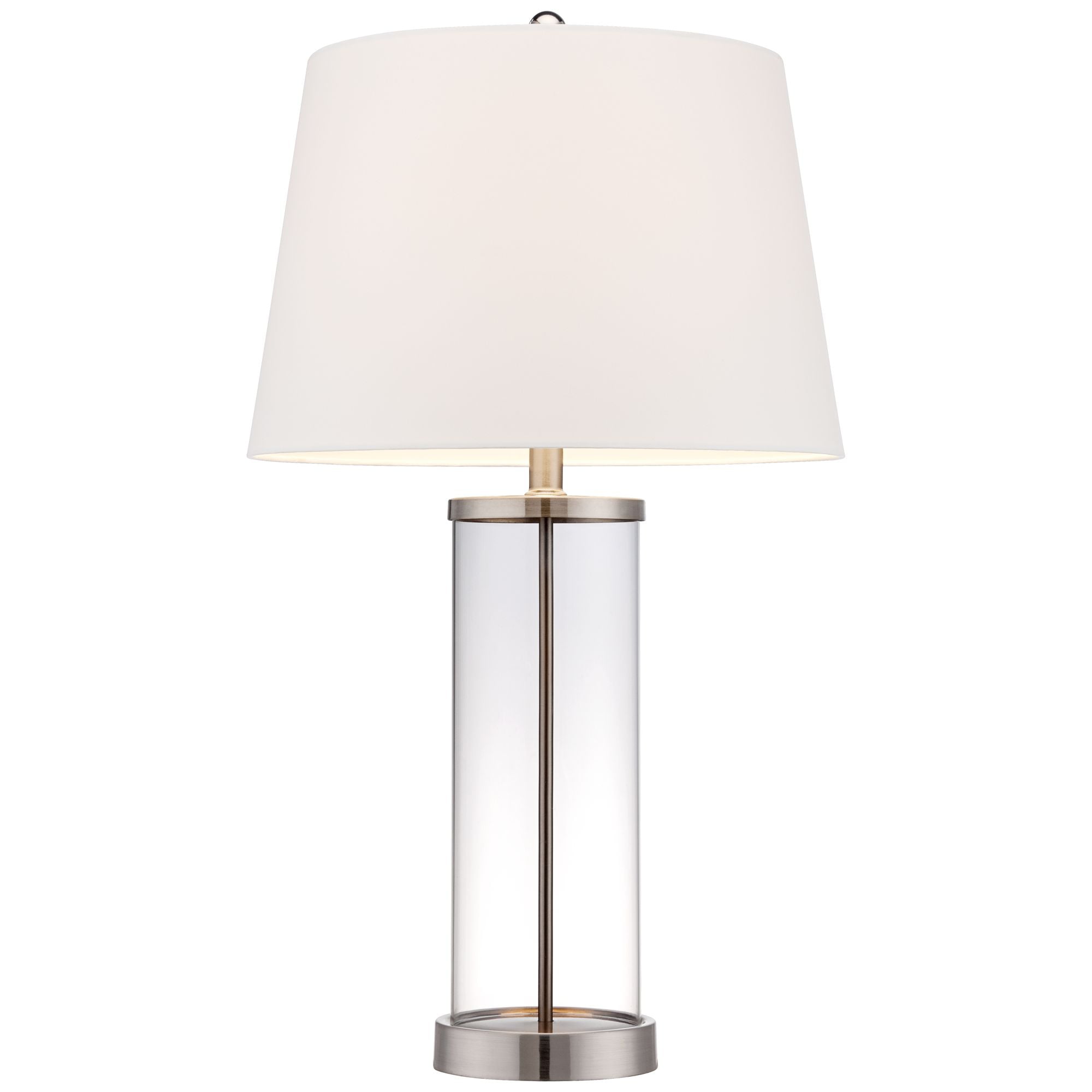 360 Lighting Coastal Table Lamp 26.25" High Clear Glass Cylinder Steel Fillable White Drum Shade for Living Room Family Bedroom Bedside Office