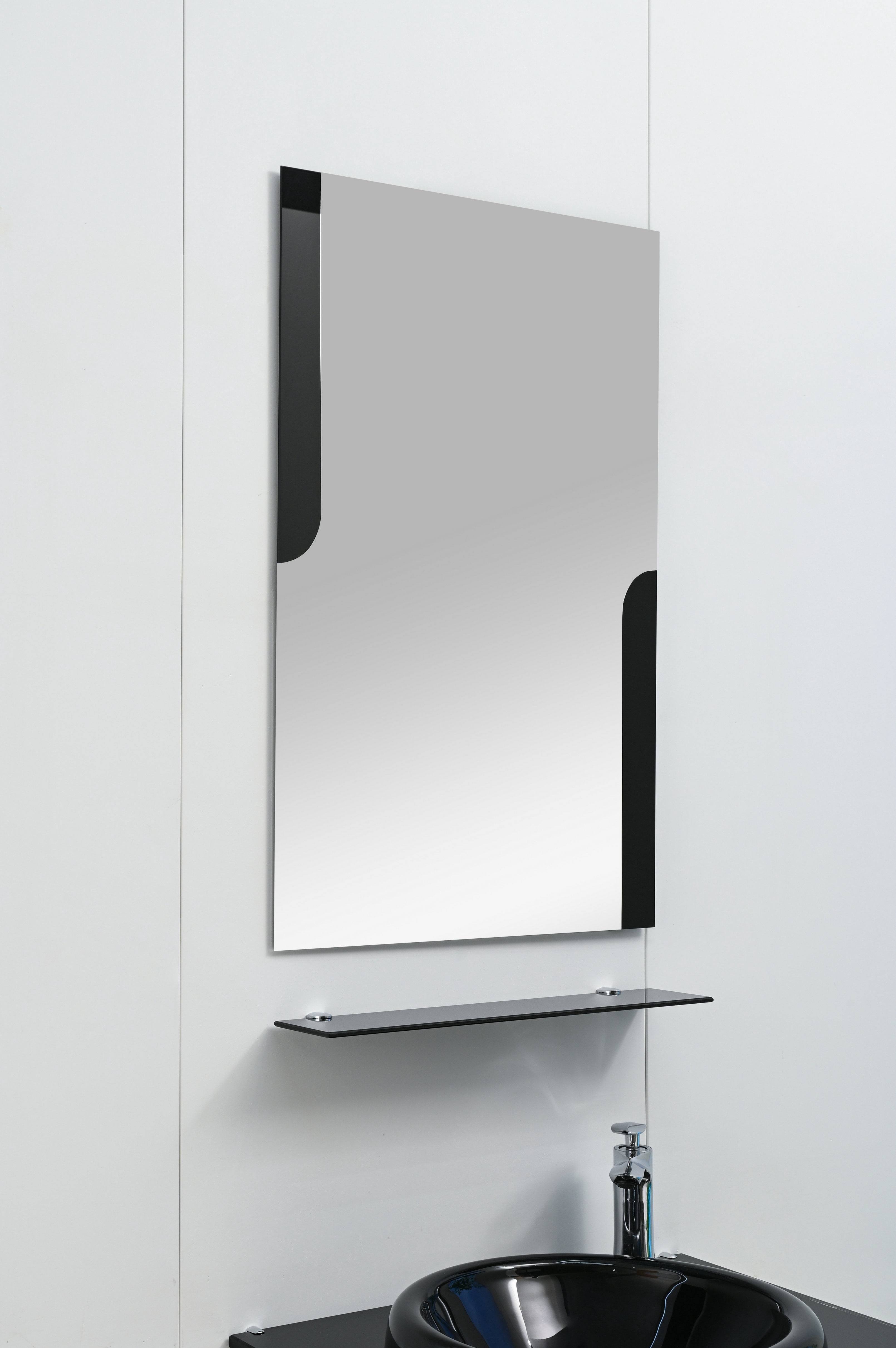 Lorixon 24" Modern Bathroom Vanity Set, Black Tempered Glass Top, Mirror, Shelves