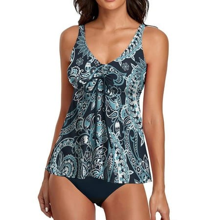 2 Piece Swimsuit for Women Suits Control Tankini Flowy Bathing Tank Swimwear With Boyshorts Swimsuits Top Two Tummy Swimwears Tankinis Set Fashionable Swimwear 2025 Mint Green