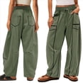 thumbnail image 3 of Pantalones de Mujer Holgados de Pierna , Estilo Palazzo, Informales, con Cordón en la Cintura y Bolsillos. Verde XL, 3 of 6