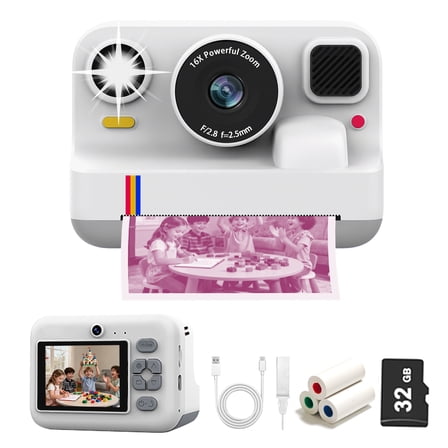 Instant Print Camera for Kids,Instant Digital Camera,Christmas Birthday Gifts for 3-16 Year Old Girls Boys,Portable Toddlers Camera Toy Printer with 32G Card & 3 Rolls Printing Paper