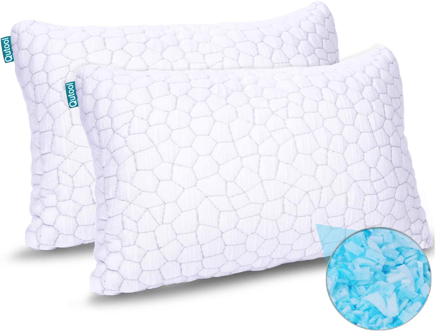 2Pack Cooling Bed Pillows for Sleeping Adjustable Gel Shredded Memory Foam Pillow