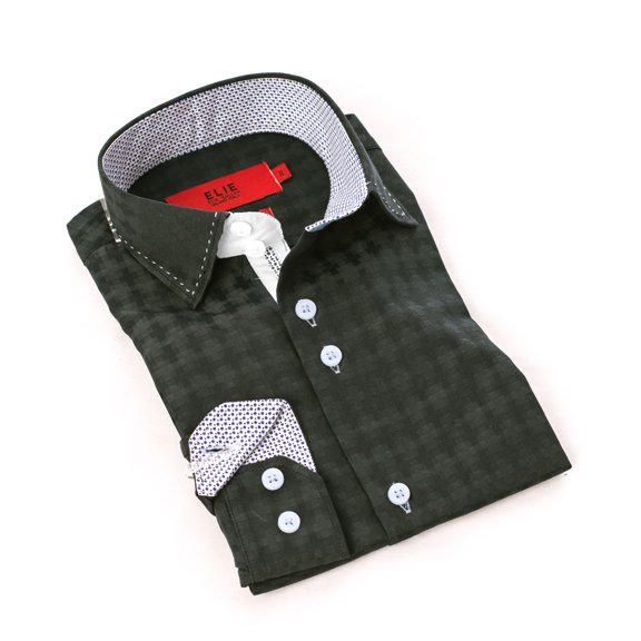 Elie Balleh Black Solid Textured Men Button Down Shirt