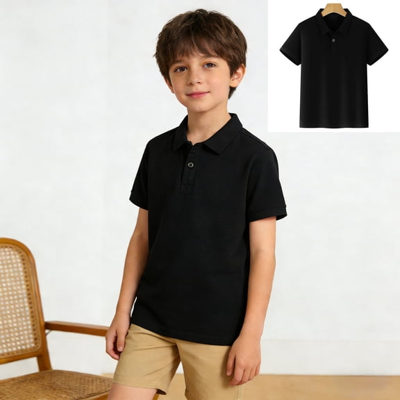 Polo Shirts for Boys Black Girls Short Sleeve Tops School Shirts for Girls Casual Collared Shirts Kids 5-6 Years Boy Shirts