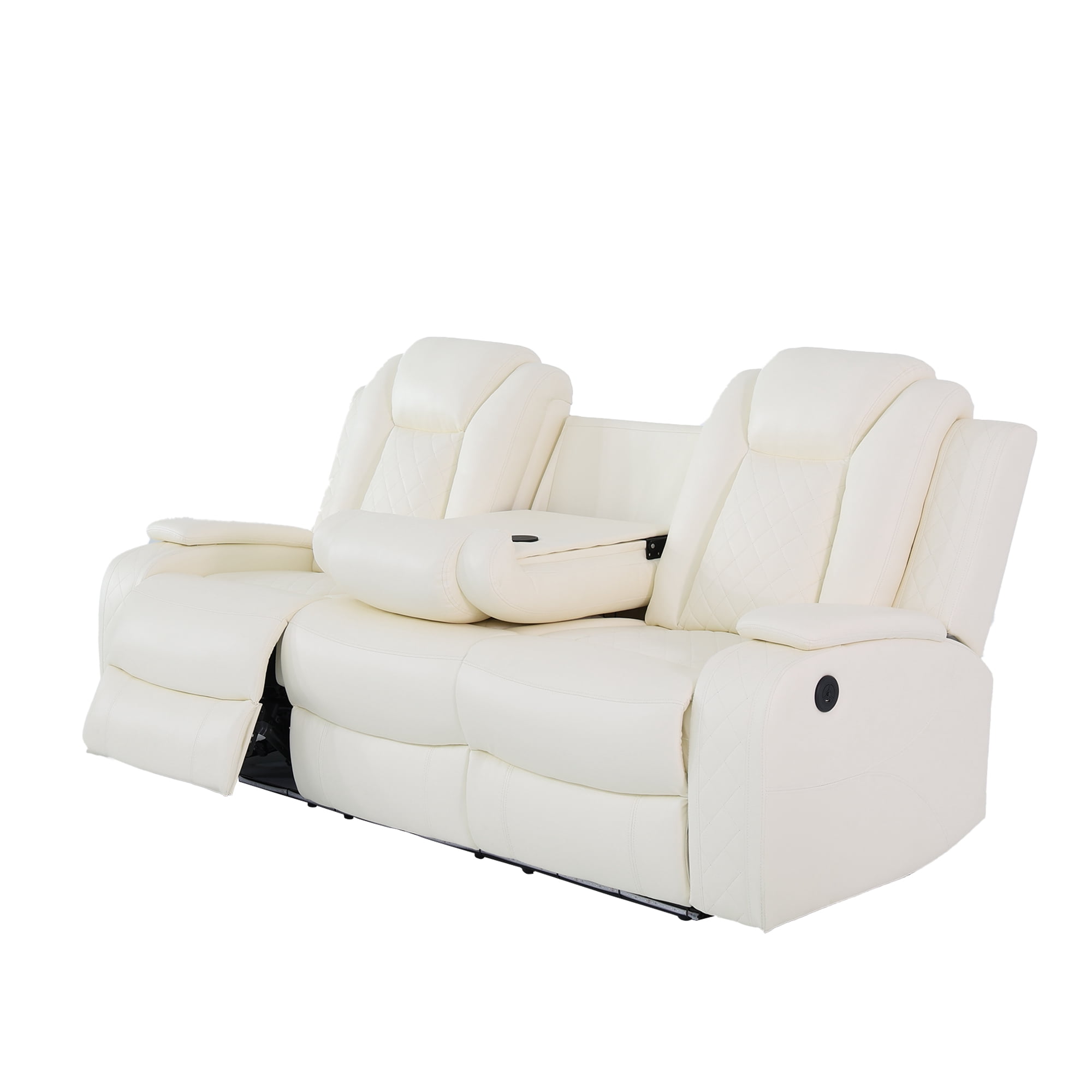 MAYEERTY Power Reclining Loveseat, Electric 2-Seat Leather Recliner with USB Charging, Storage & Cup Holders for Living Room, White