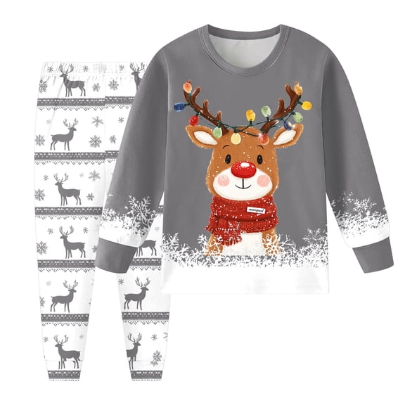 Staki Kids Matching Christmas Pajamas Boys Satin Pajamas Set Button Down Sleepwear Loungewear PJS Long Sleeve Tops   Pants(Gray,8-9 Years)