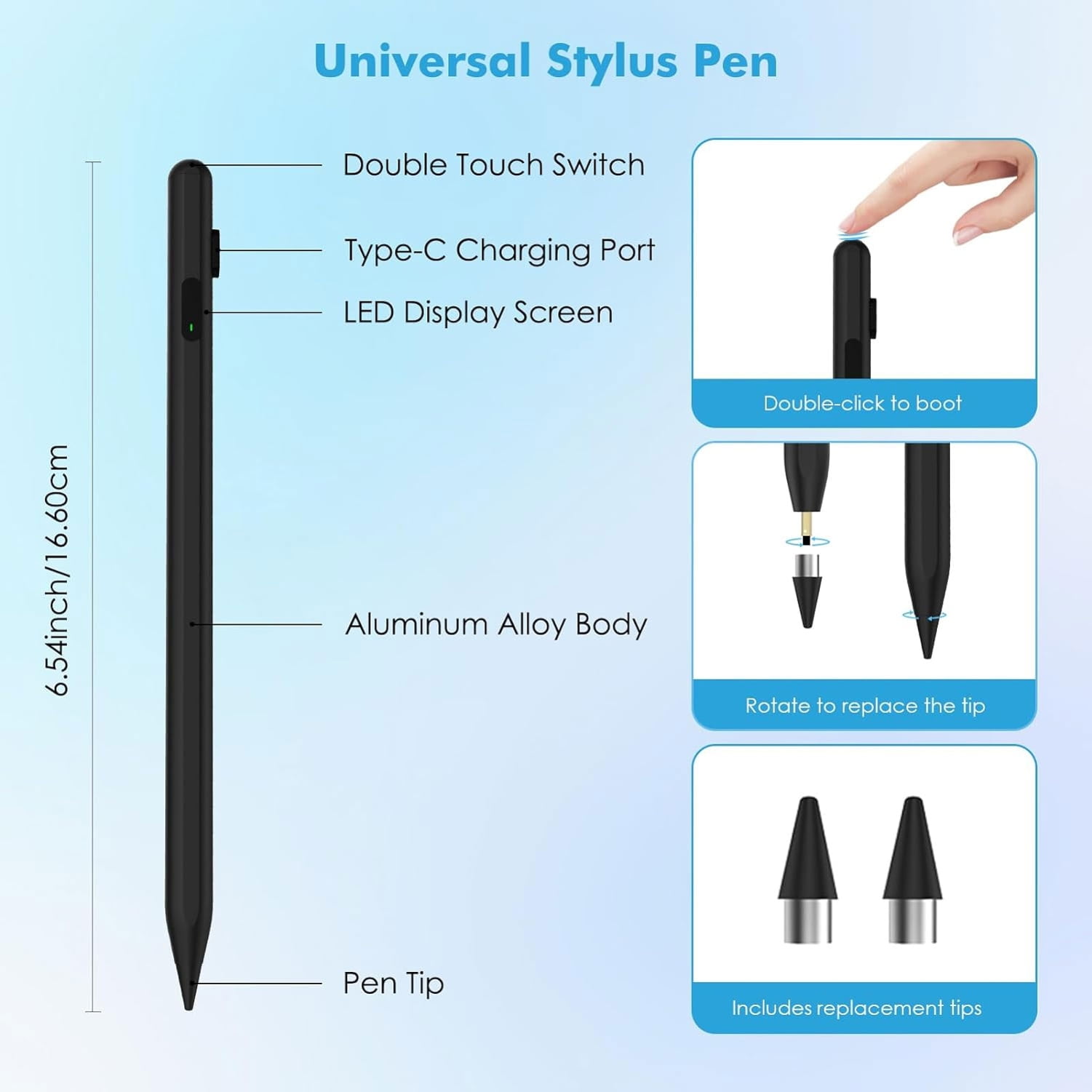 Touch Pen Active Digital Display Stylus for iPhone 16/Pro/Max/Plus - Capacitive Rechargeable Palm Rejection