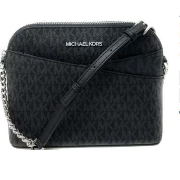 Michael Kors Womens Jet Set Medium Crossbody Leather Handbag (BLK) MK Signature