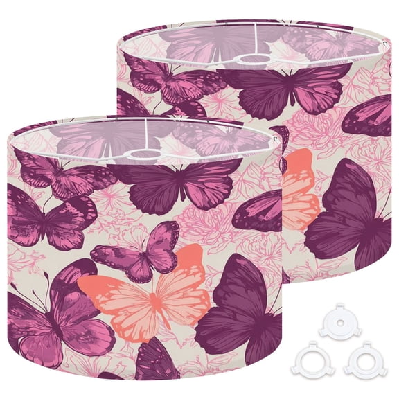Lamp Shades Set of 2 Easy Assembly hand drawn butterflies Drum Lampshades for Table Lamps Floor Lamps Pendant Light 13"x13"x10" Replacement Lamp Shade