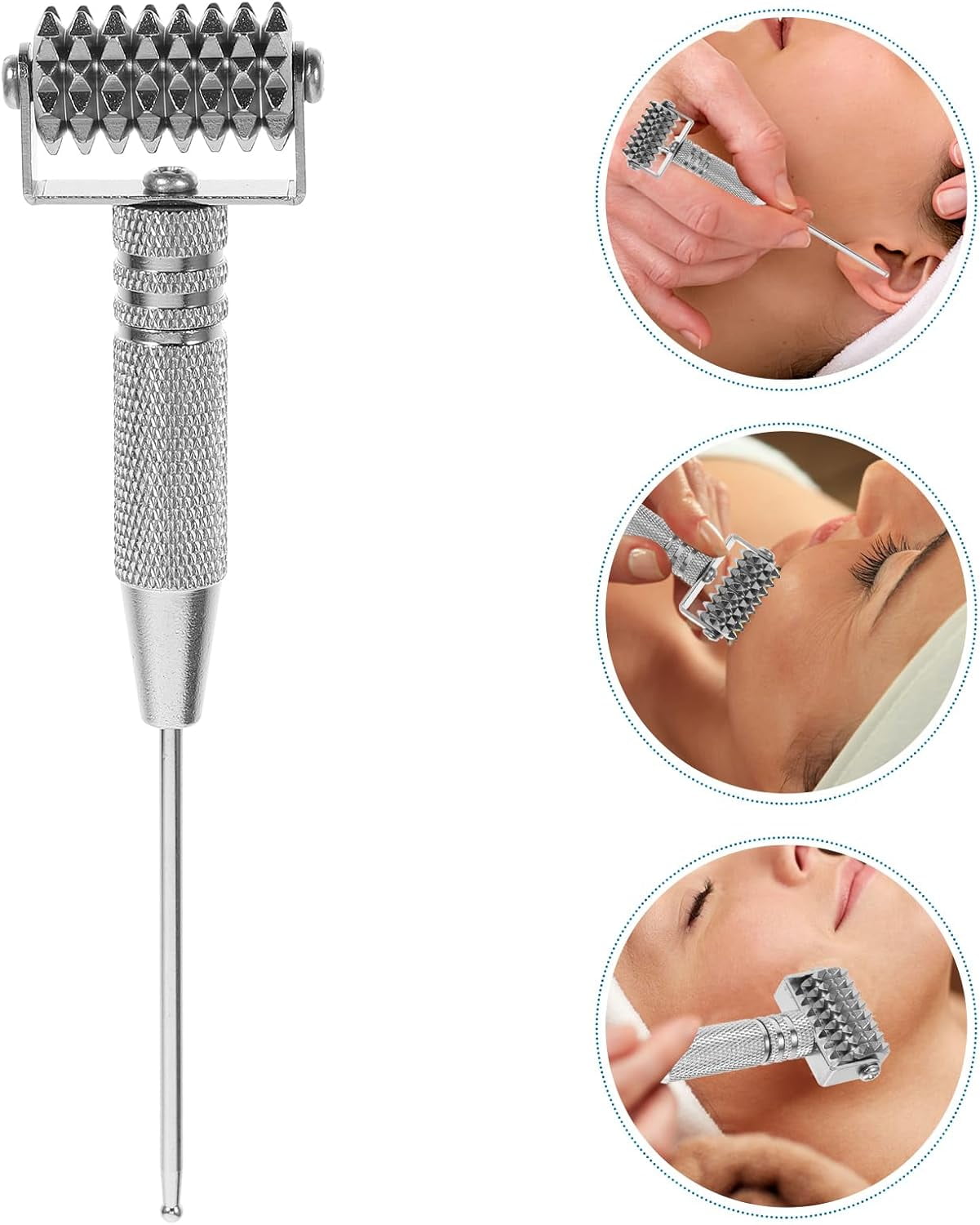 ABCISI Acupuncture Pen Ear Massage Tool, Face Roller Adjustable Deep Tissue Massage Tool for Face Ear Self-Massage, Flexible Multi-Functional Acupuncture Roller for Clinic and Household