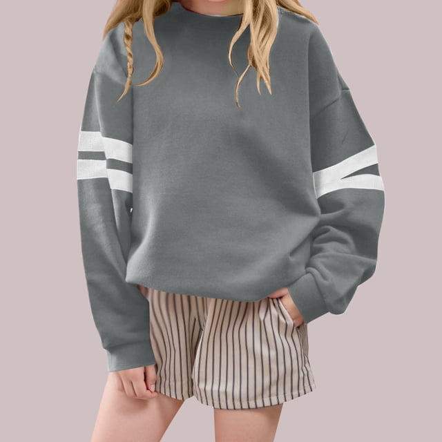 Cowsor Womens Varsity Striped Oversized Sweatshirt Crewneck Long Sleeve Casual Fashion Pullover Top Fall Outfits