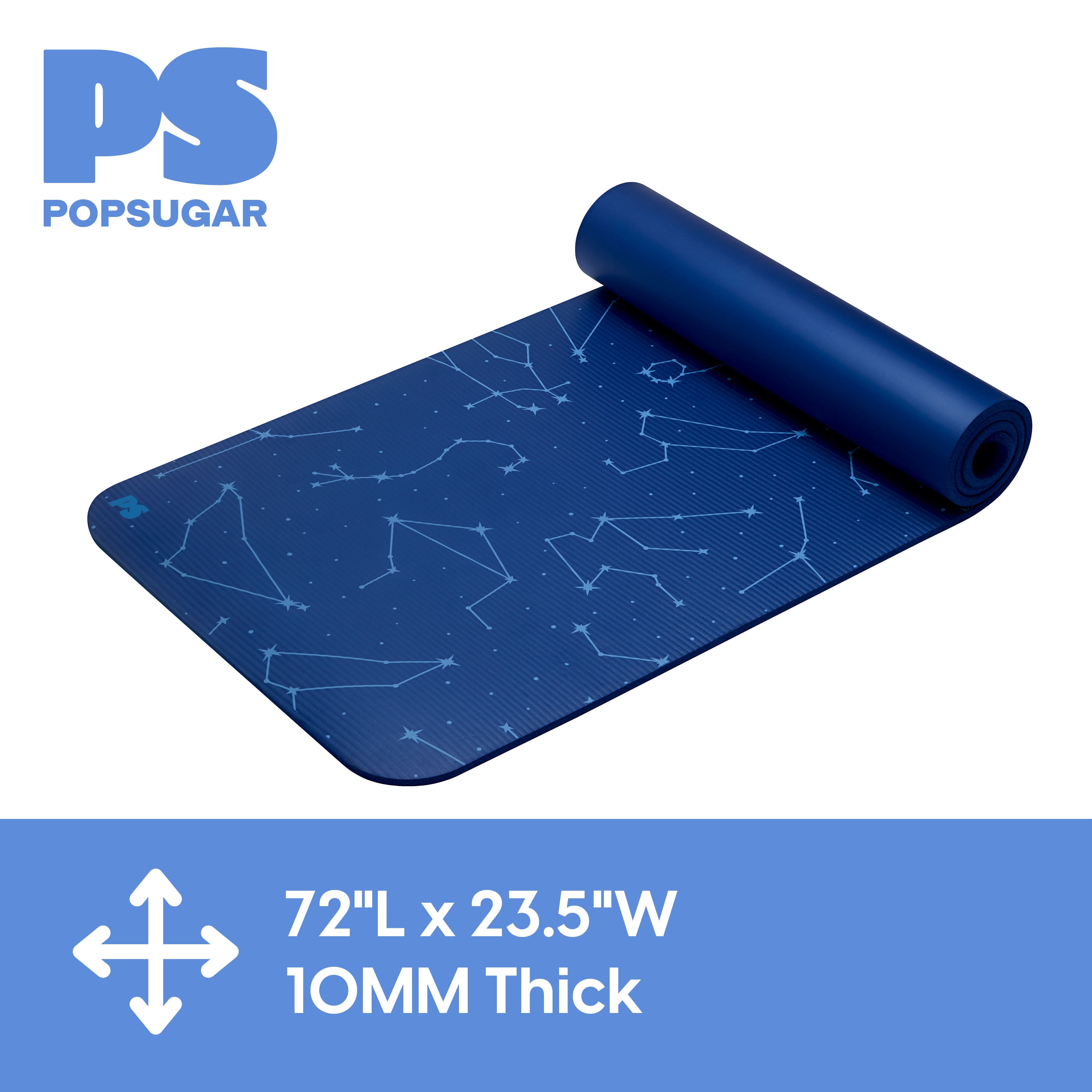 Popsugar Fitness Mat, 24" x 72" x 10mm Thick, Constellation Blue