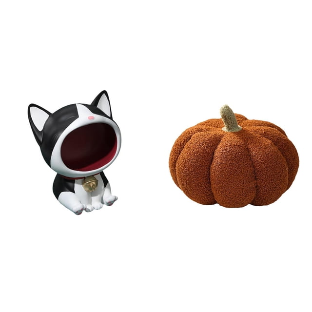 Estatua de gato con forma de cuenco para llaves, entrada, dibujo de calabaza, juguete de resina, adorno suave, adecuado para salas de estar, dormitori