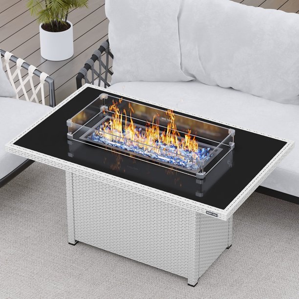 EAST OAK 52'' Propane Fire Pit Table 60000 BTU Aluminum Rattan Outdoor Gas Firepits, Tempered