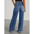 thumbnail image 6 of Women'S Wide Leg Jeans High Waisted Strechy Raw Hem Pants Dark Blue L, 6 of 7