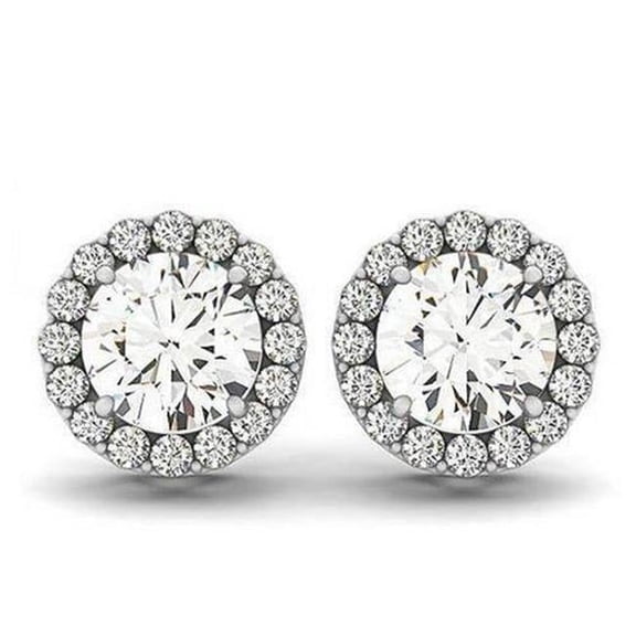 Harry Chad Enterprises 66542 2.80 CT F VS1 VVS1 Round Diamonds 14K White Gold Stud Pair Halo Earrings