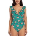 thumbnail image 2 of Yiaed Starfish and Shell Print Women's Ruffled One Piece Swimsuit V Neck Swimwear Slimming Monokini for Woman-Small, 2 of 8