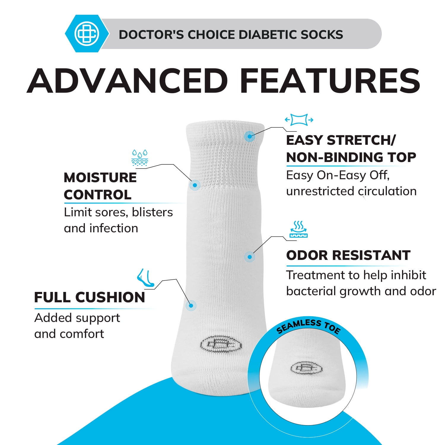 Doctor's Choice Diabetic Full Cushion Quarter Women's Socks, Large, Women's Shoe Size 10-13, 4 Pack