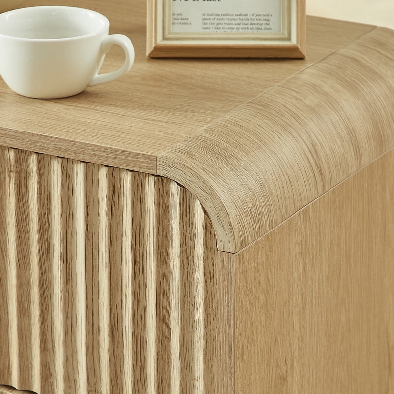 1PCS Modern Wavy Fluted-Design Nightstand Table with 2 Drawers, Curved Versatile Bedside Small Storage Cabinet