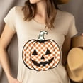 thumbnail image 4 of Checkered Pumpkin Graphic T-Shirt | Unisex Fall Outfit, Light Pink, Size M, 4 of 6