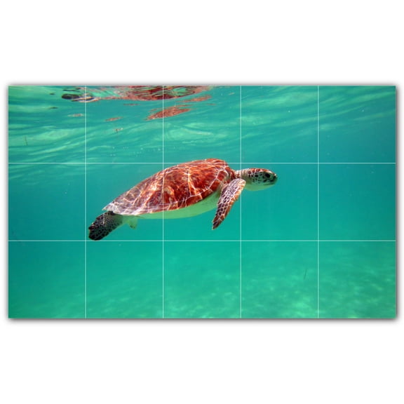 Picture-Tiles.com: Turtle Ceramic Tile Wall Mural WAL501061-53L. 40"W x 24"H using (15) 8" x 8" Ceramic Tiles-Satin Finish