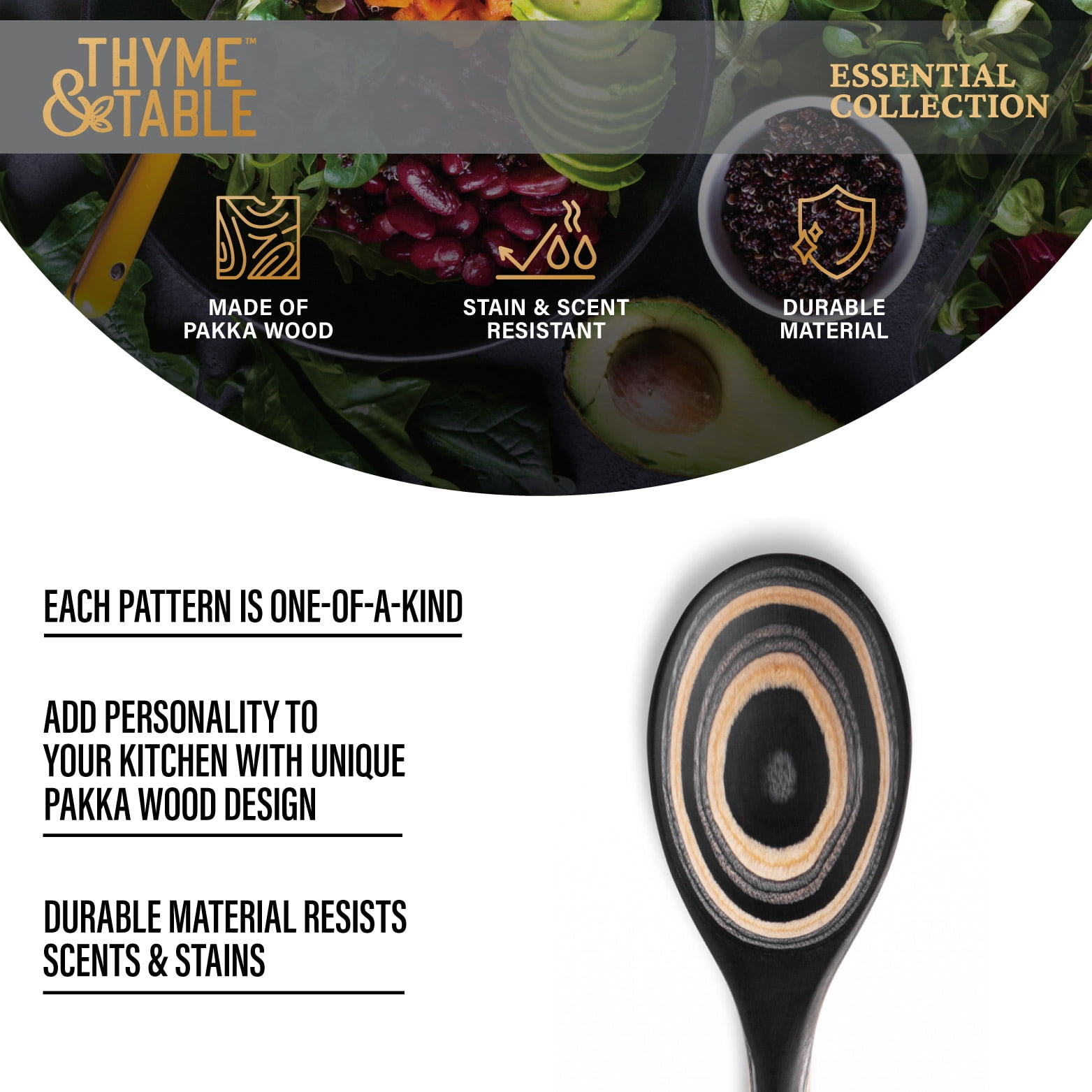 Thyme & Table Non-Stick Pakka Wood Spoon Black