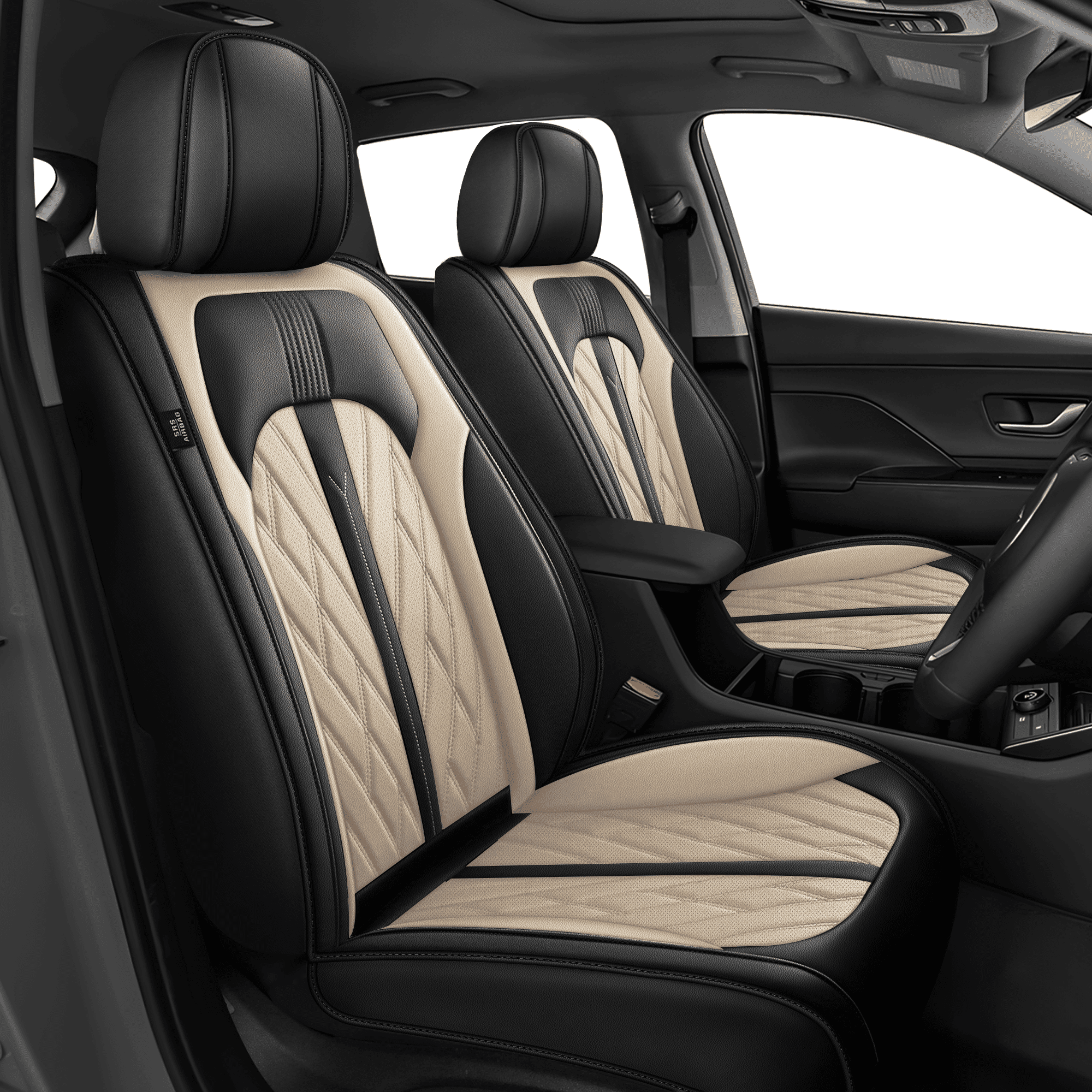 DIKSOAKR Car Seat Covers Fit for Volkswagen/VW Golf GTI/R 2000-2014 Comfort Leather Seat Cover Cushion Airbag Compatible Automative Seat Protector Beige Full Set(2 Row 5 Seats)