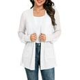 thumbnail image 6 of Women's Open Front Chiffon Cardigan Long Sleeve Elastic Cuff Casual Lightweight Cover up with Pockets for Summer Beach Vacation White Lightweight Summer Cardigan L, 6 of 6