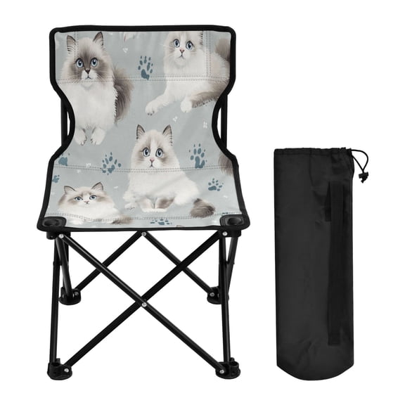 WOBOGO Playful Ragdoll Cats Pattern Camping Chair Convenient Four Corner Backrest Folding Stool Can Hold Up to 220lbs