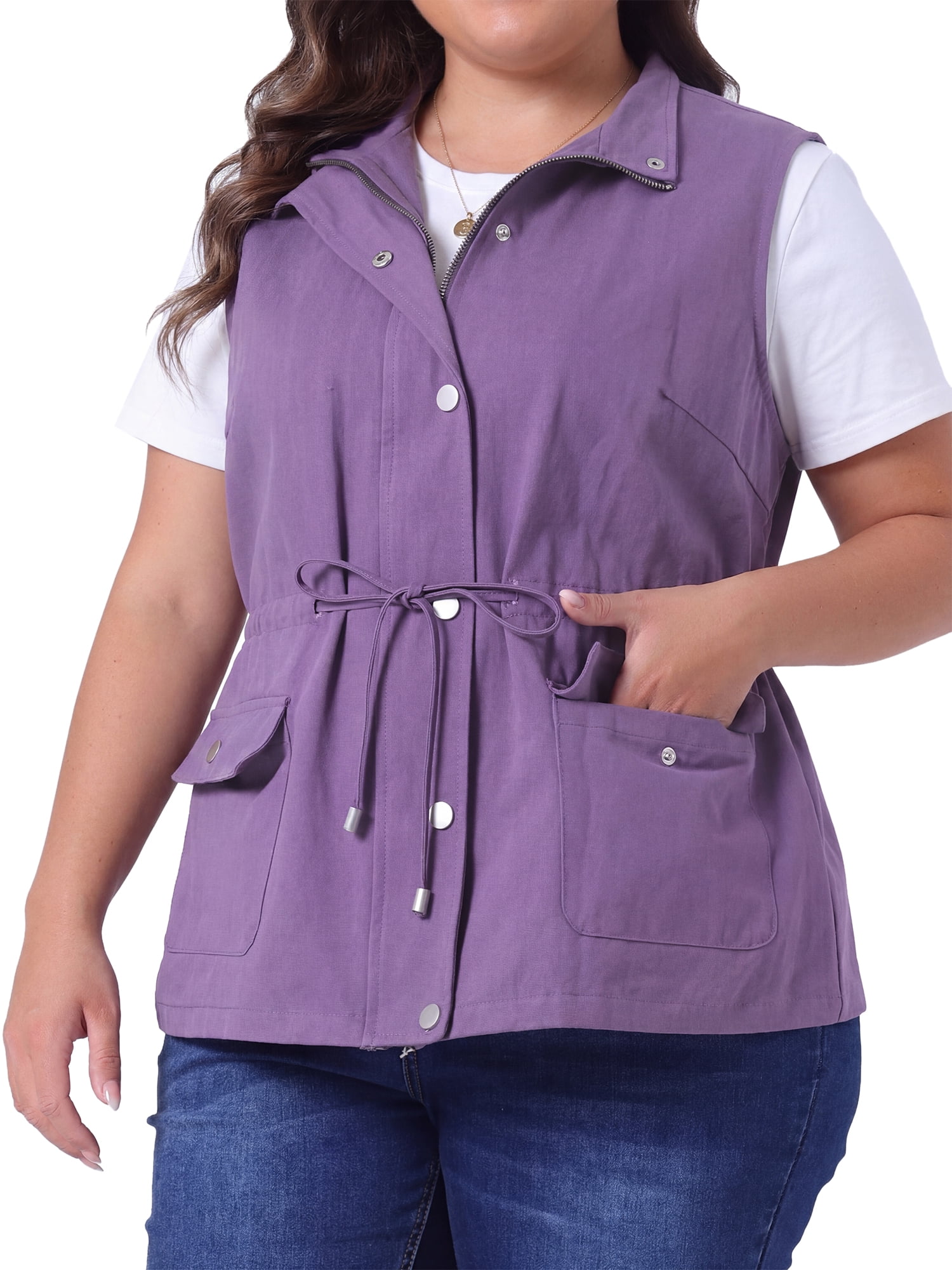 DARING DIVA Women's Plus Size Lightweight Sleeveless Anorak Cargo Vest 2X Purple