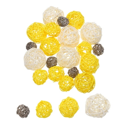 20 Pcs Vase Filler Decorative Balls, 2.4/2/1.6/1.2" White/Yellow/Gray Wicker Rattan Decor