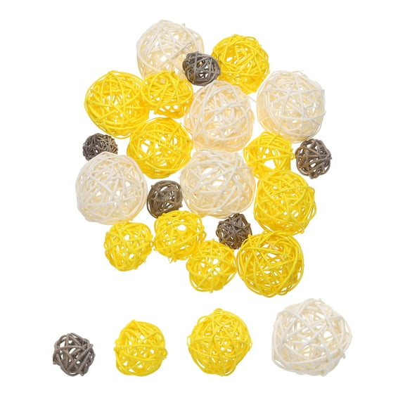 20 Pcs Vase Filler Decorative Balls, 2.4/2/1.6/1.2" White/Yellow/Gray Wicker Rattan Decor