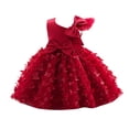 thumbnail image 2 of Toddler & Little Girls Princess Ball Gown Bow Decor Butterfly Tulle Party Dress for Special Event Wine 110, 2 of 4