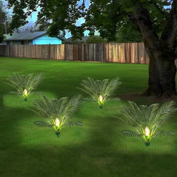 2 Pack Solar Christmas Palm Tree Lights Outdoor, 25" Prelit Artificial Plants with 8 Lighting Modes, Pathway Spike for Xmas Yard, Patio, Garden Decor