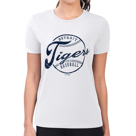 Women s G-III 4Her by Carl Banks White Detroit Tigers Super-Slim Fit Lightweight Distressed Baseball Team T-Shirt