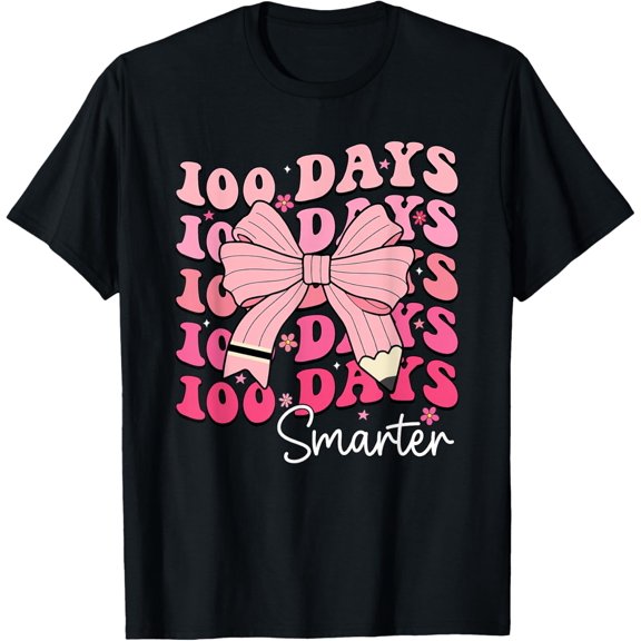 100 Days Smarter Coquette Bow Happy 100th Day of School Kids Boys Girls T-shirt