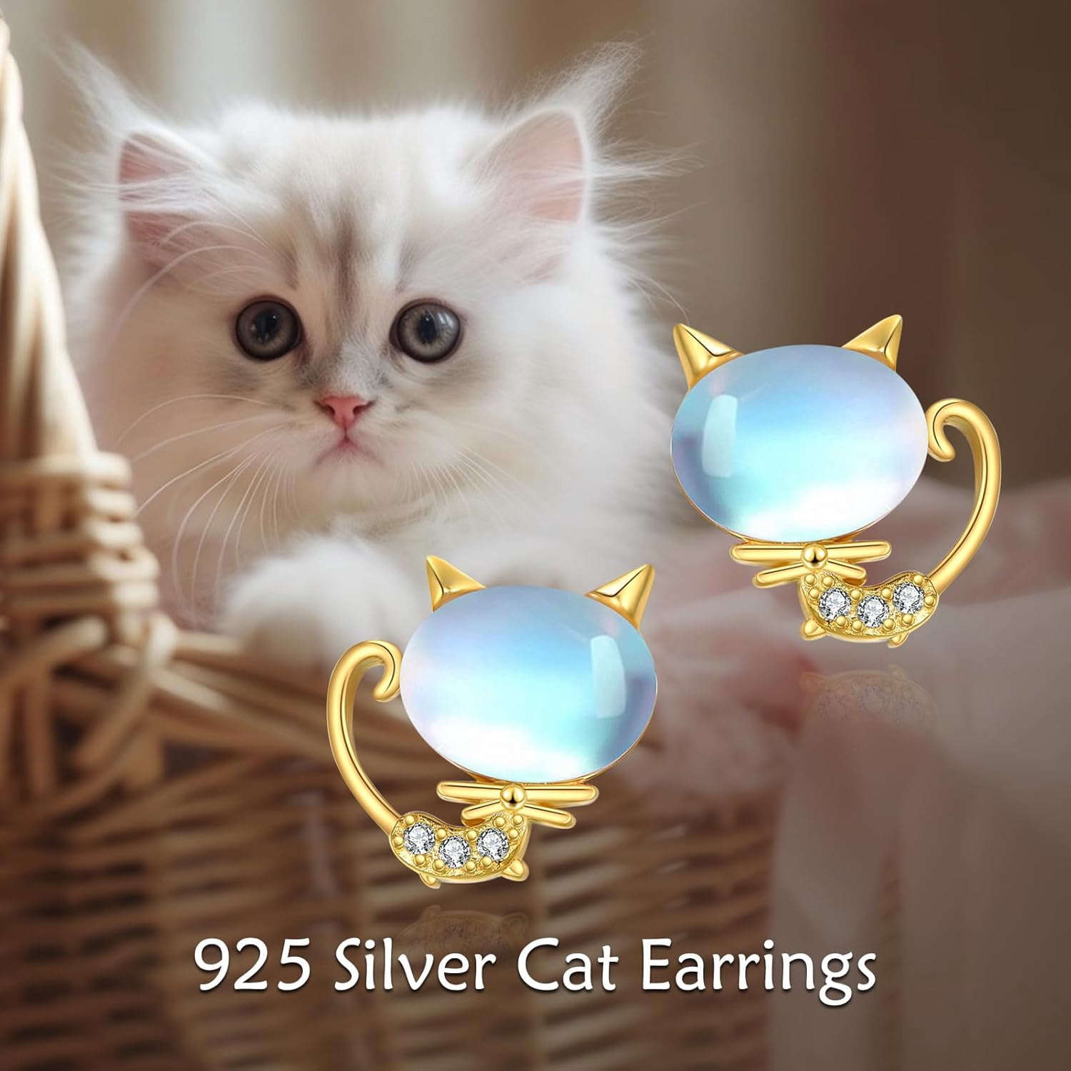Cat Earrings Sterling Silver Dangle Drop Leverback Earrings Jewelry Gifts for Women