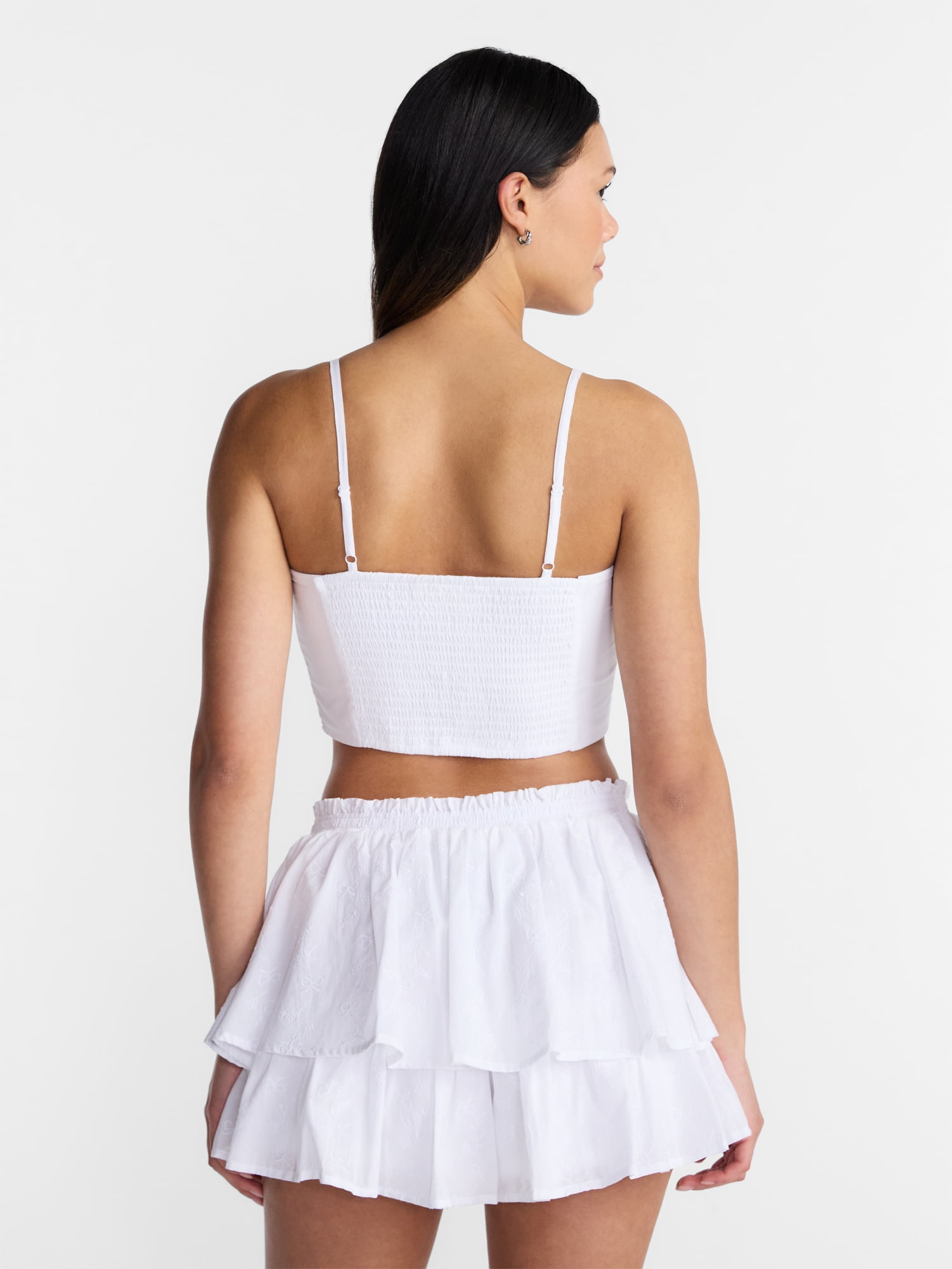 No Boundaries Eyelet Cotton Crop Top and Flutter Skirt Set, 2 Piece, Women's XXS-XXL