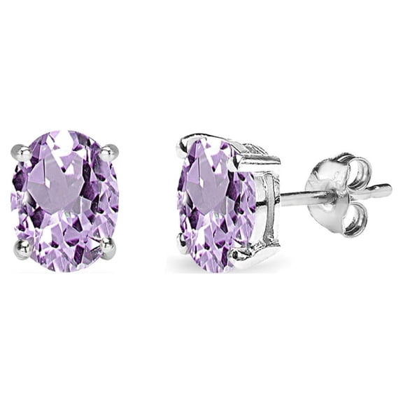 Amethyst 6x4mm Oval-Cut Solitaire Sterling Silver Stud Earrings