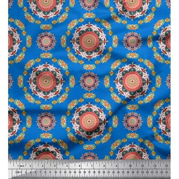 Soimoi Cotton Duck Fabric Artistic Flower Mandala Print Fabric by The Yard 56 Inch Wide