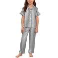 thumbnail image 3 of POIUYTR Girls 3 Piece Lounge Sets Casual Short Sleeve Button Shirts Striped Shorts and Pants Kids Loose PJs Sets, 3 of 6