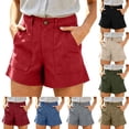 thumbnail image 2 of cocolona Womens Summer Casual High Waist Bermuda Shorts Button Zipper Waist Straight Wide Leg Beach Pants with Pockets, 2 of 5