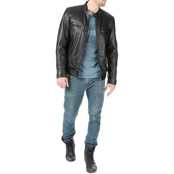 Noora Black Lambskin Leather Jacket for Men's | Handmade Stylish Cafe Racer Slim fit Biker Leather Jacket | Gift for him