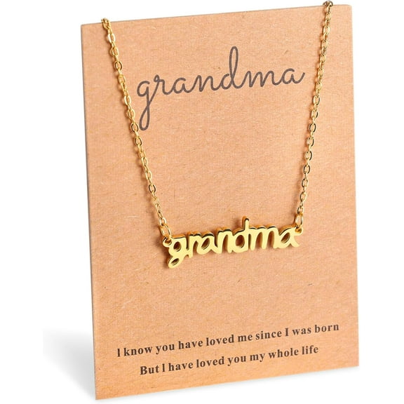 Mothers Day Gifts for Grandma, Mimi, Nanny, Mom 18K Gold Plated Letter Pendant Necklace for Women Birthday Gifts for Grandma Necklace, First Time Grandma Gifts from Grandchildren with Message Card