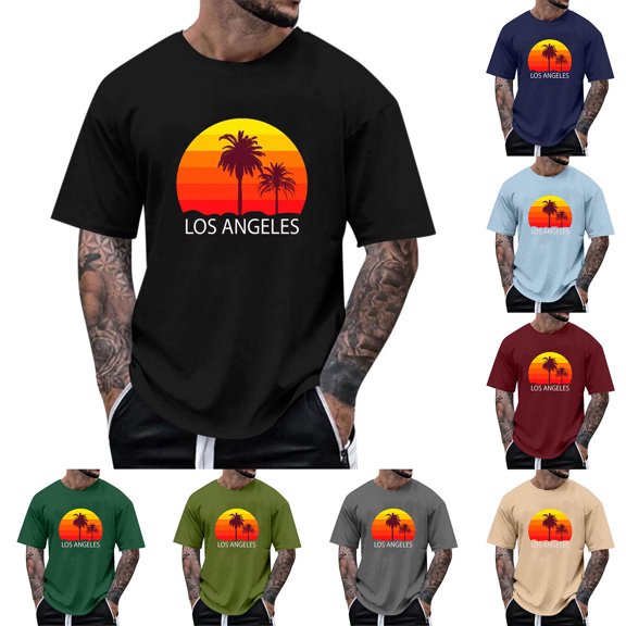 ibuvkizy Mens Graphic Tees Short Sleeve Crew Neck Casual Letter Print Summer Beach Vintage Hawaiian Vintage Pullover Army Green,L