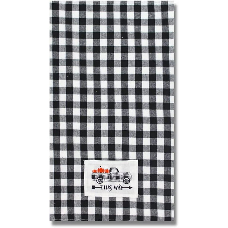 Set of 4 Black & White Windowpane Checkered Terry Dishtowels 15 x