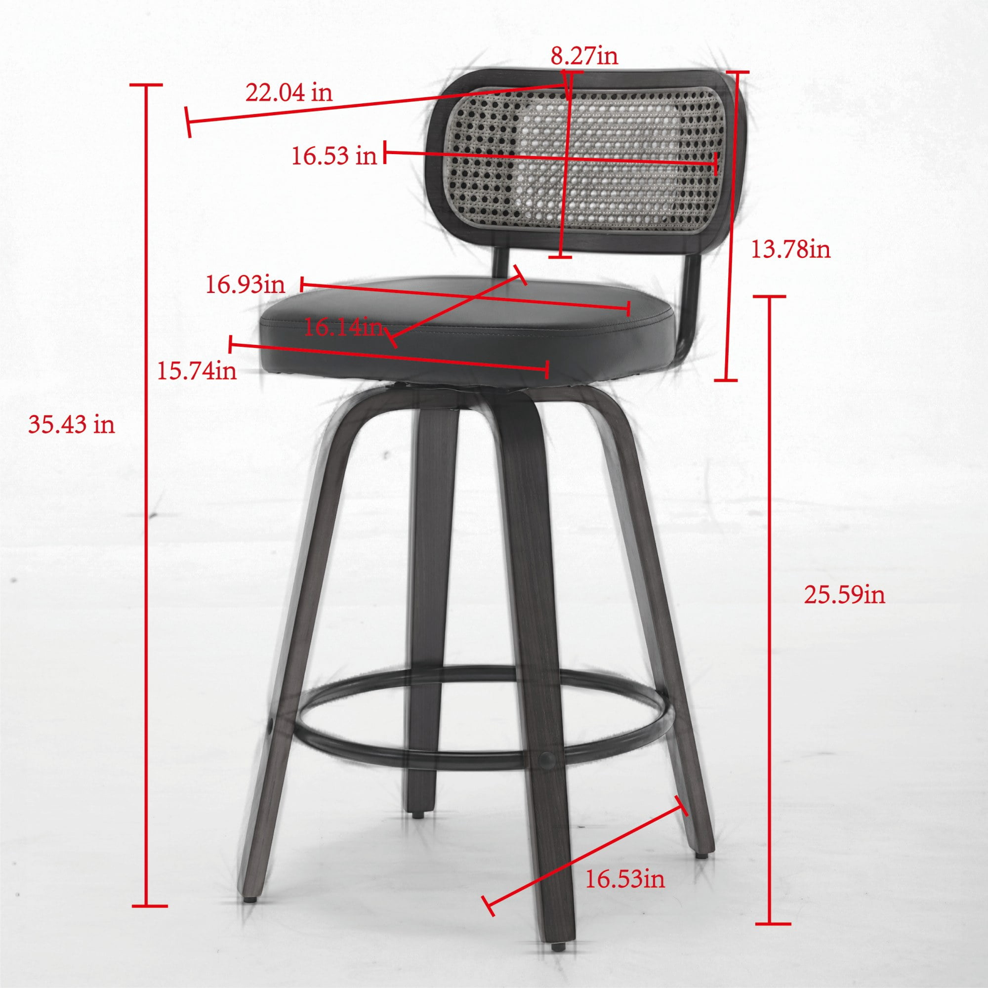 Oufan Swivel Bar Stools Set of 3, Wooden Counter Height Bar Chairs w/ Upholstered Seat & Rattan Backrest, Farmhouse Barstool for Kitchen Island,Cafe