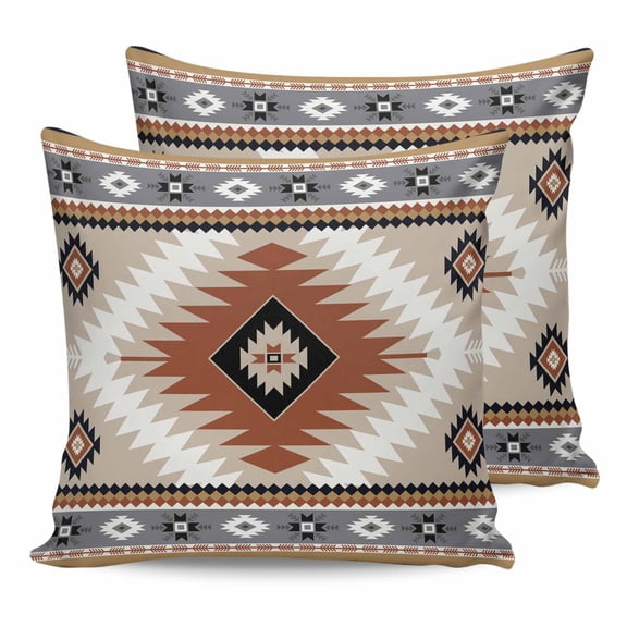 Pillow Covers 24x24 Set of 2, Brown Gray Boho Throw Pillow Covers Decorative Couch Cushion Cover, Southwestern Ethnic Abstract Geometric Microfiber Soft Square Pillowcases for Bedroom Sofa